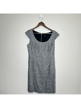 Ann Taylor Black White Cotton Blend Dress Boat Neck Size 6